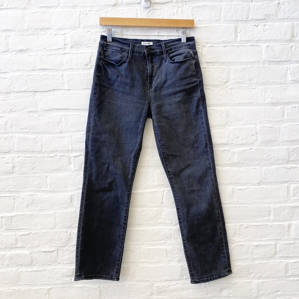 Frame Denim || Le High Straight Jeans in Tierra Washed Black 25 - Picture 1 of 8